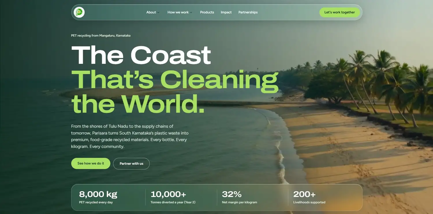 Parisara Plastics website home page on desktop, designed by Idea to Identity